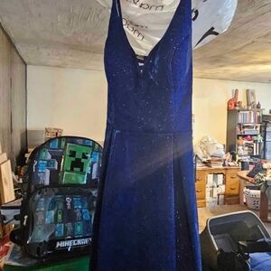 City Studio Blue Sleeveless Plunge Sundress
